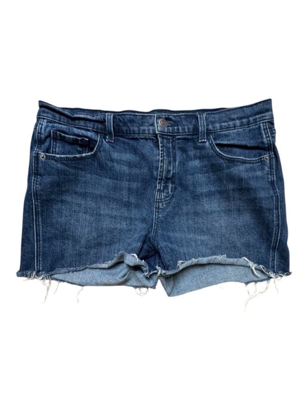 Old Navy Boyfriend Mid Rise Denim Shorts Women’s Size 10 Raw Hem Blue